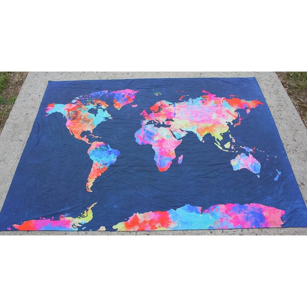 World Map Tapestry Wall Hanging Blue Tyedye Tapestry Home Décor Colorful 56x76"